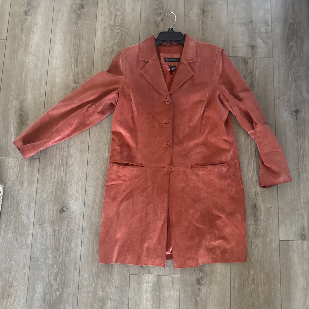 Dialogue Womens Red Leather Long Sleeve Pockets Button Front Jacket Size medium